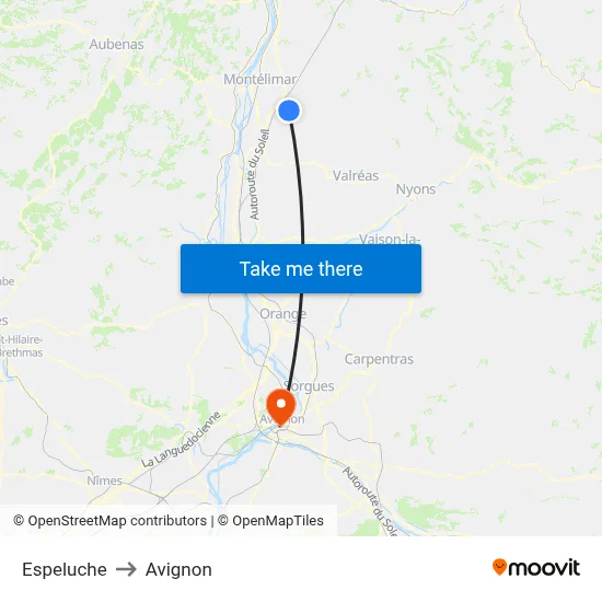 Espeluche to Avignon map