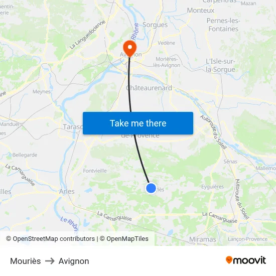 Mouriès to Avignon map