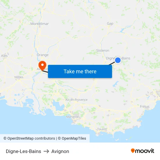 Digne-Les-Bains to Avignon map