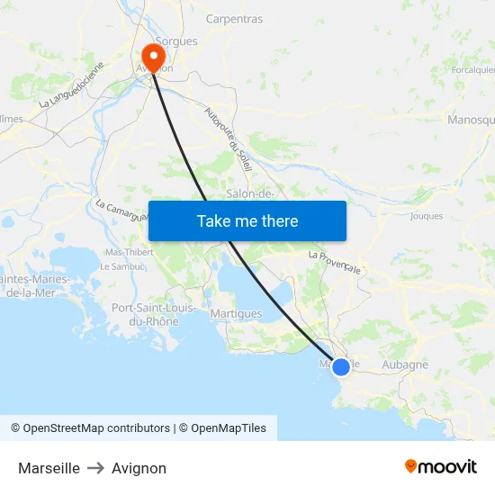 Marseille to Avignon map