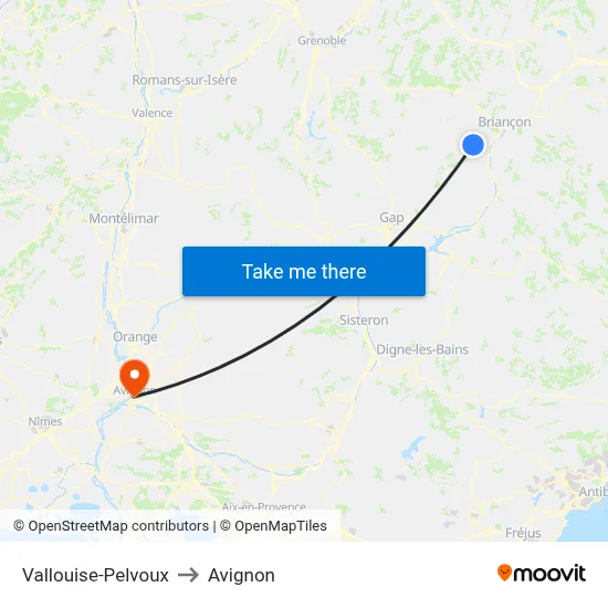 Vallouise-Pelvoux to Avignon map