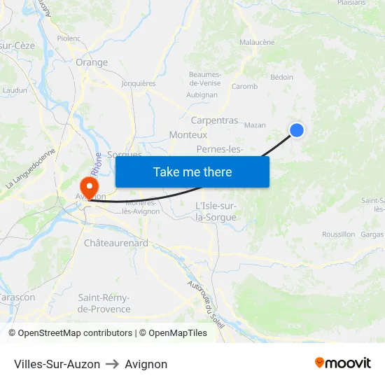 Villes-Sur-Auzon to Avignon map