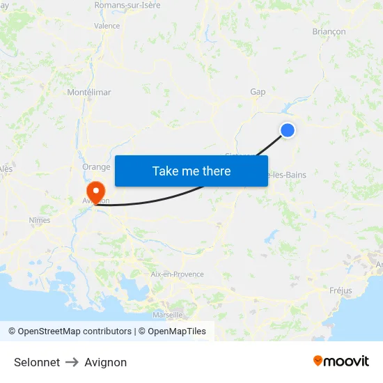 Selonnet to Avignon map