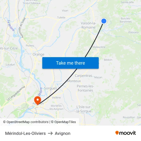 Mérindol-Les-Oliviers to Avignon map