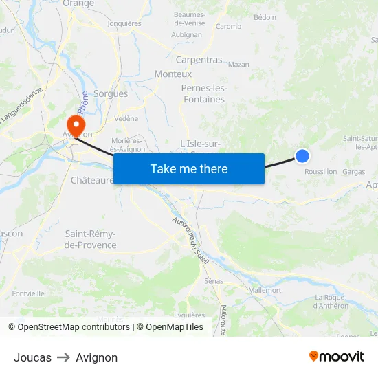 Joucas to Avignon map