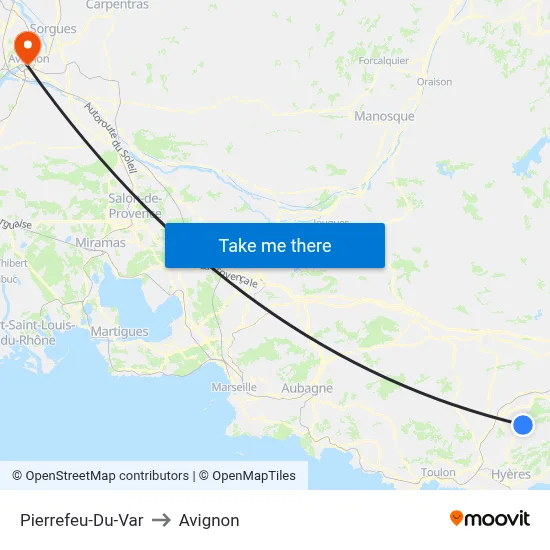 Pierrefeu-Du-Var to Avignon map