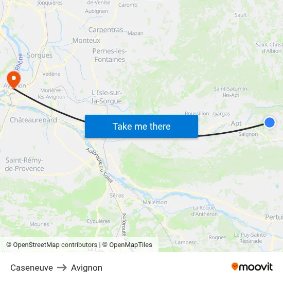 Caseneuve to Avignon map
