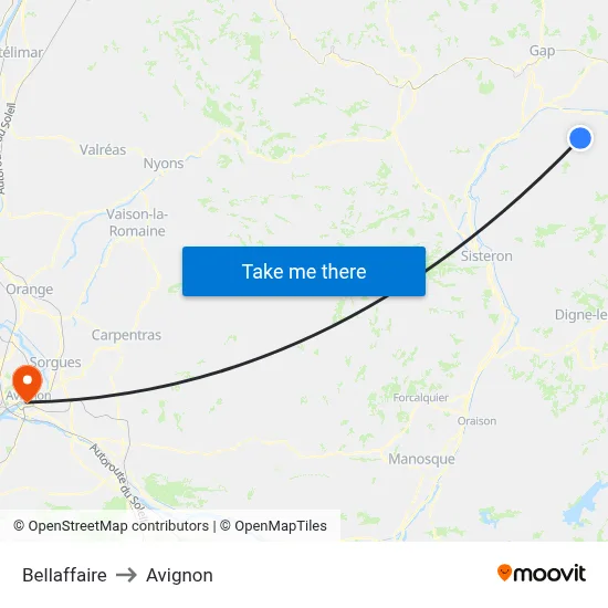 Bellaffaire to Avignon map