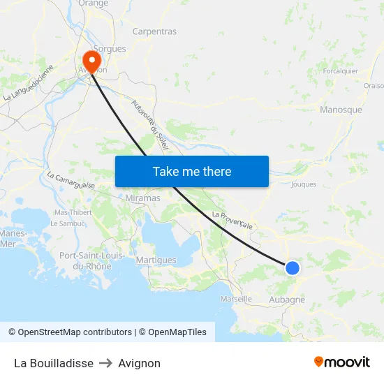 La Bouilladisse to Avignon map