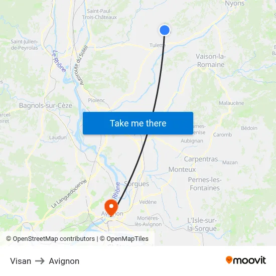 Visan to Avignon map