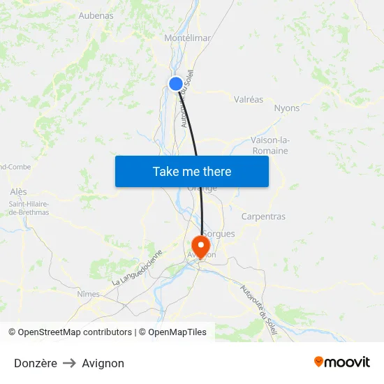 Donzère to Avignon map