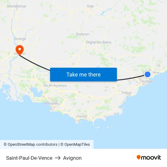 Saint-Paul-De-Vence to Avignon map