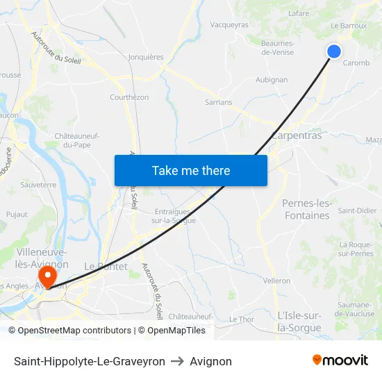 Saint-Hippolyte-Le-Graveyron to Avignon map