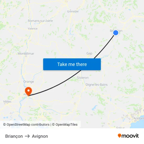 Briançon to Avignon map