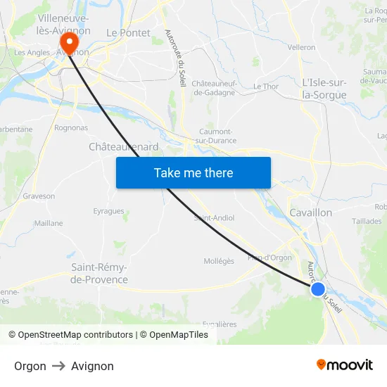 Orgon to Avignon map