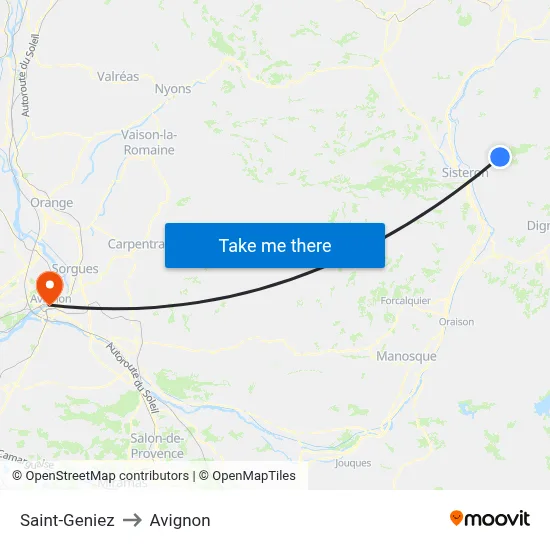 Saint-Geniez to Avignon map