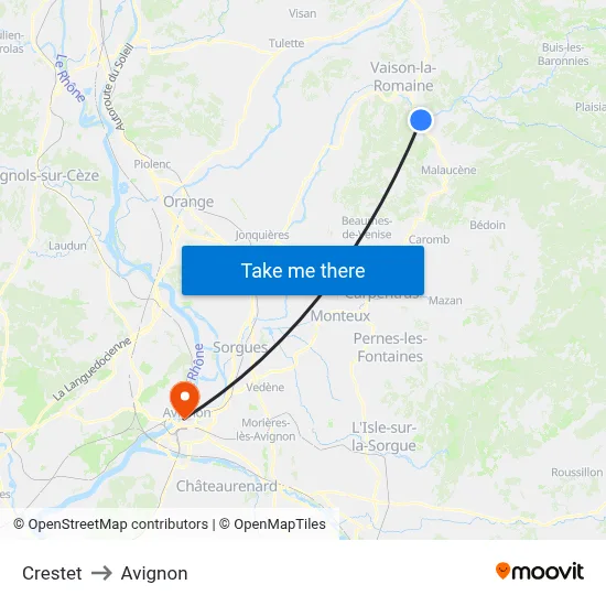 Crestet to Avignon map