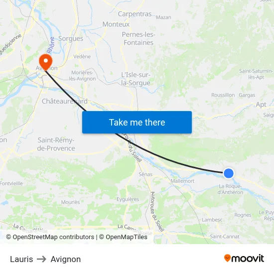 Lauris to Avignon map