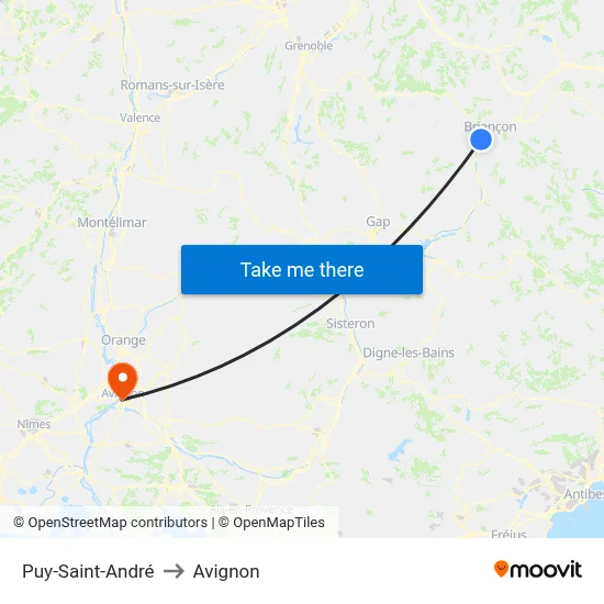 Puy-Saint-André to Avignon map