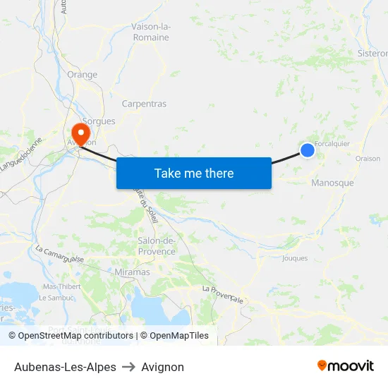 Aubenas-Les-Alpes to Avignon map