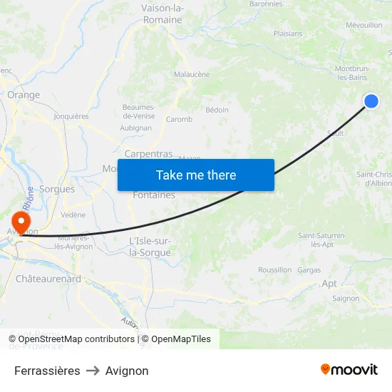 Ferrassières to Avignon map