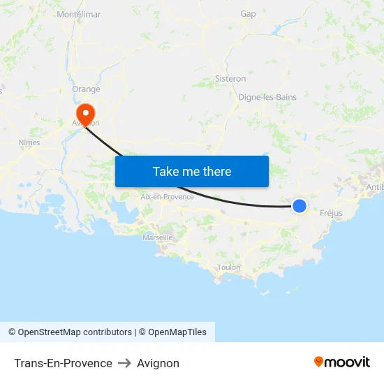 Trans-En-Provence to Avignon map