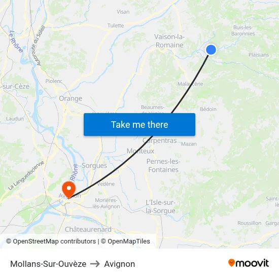 Mollans-Sur-Ouvèze to Avignon map