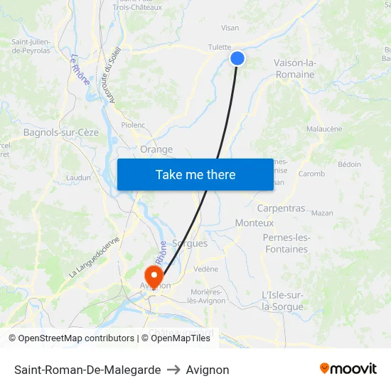 Saint-Roman-De-Malegarde to Avignon map