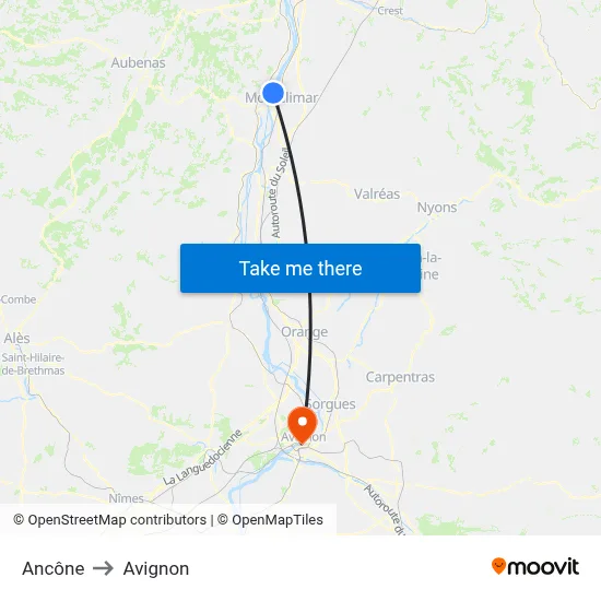 Ancône to Avignon map