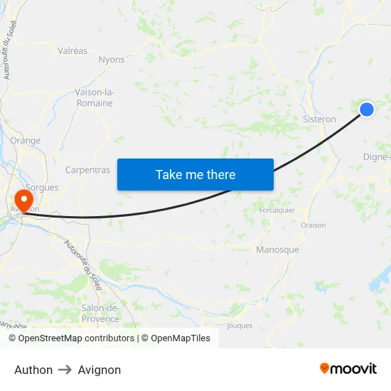 Authon to Avignon map