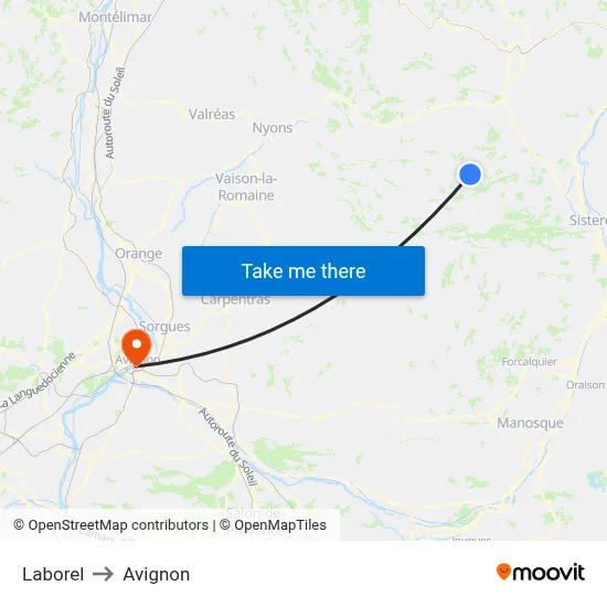 Laborel to Avignon map