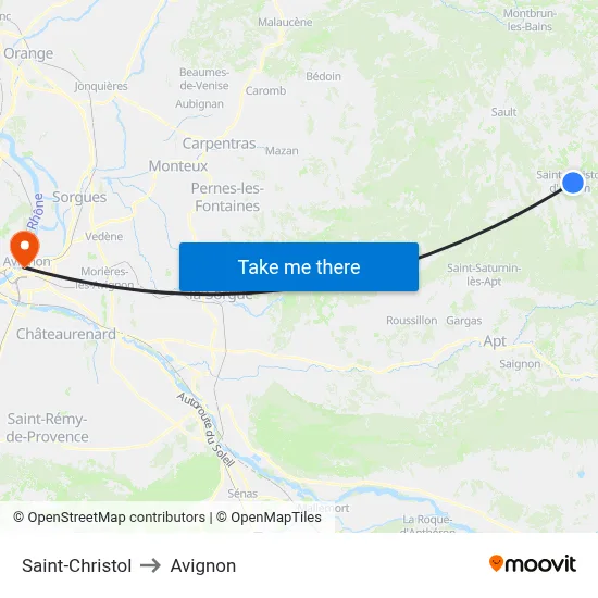 Saint-Christol to Avignon map