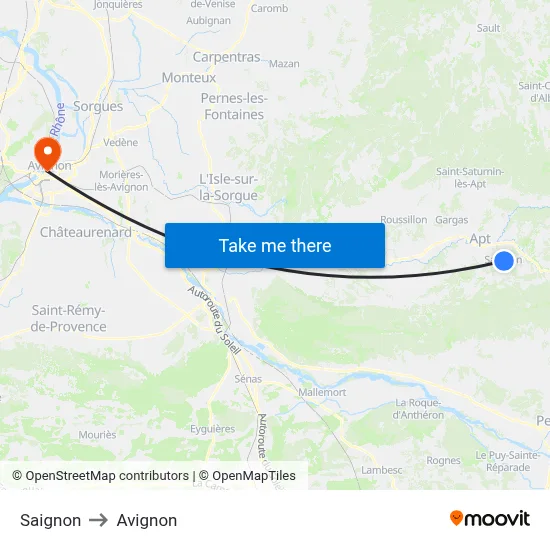Saignon to Avignon map