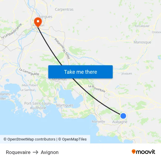 Roquevaire to Avignon map
