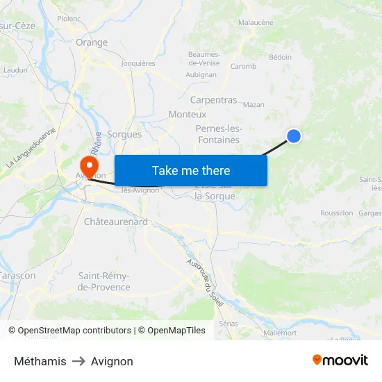 Méthamis to Avignon map