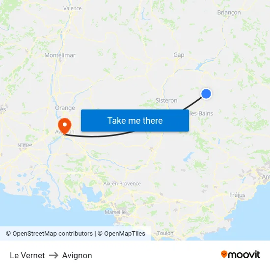 Le Vernet to Avignon map