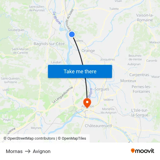 Mornas to Avignon map