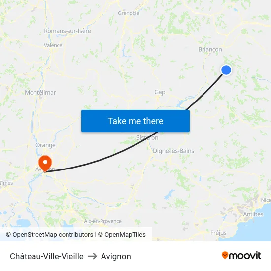 Château-Ville-Vieille to Avignon map