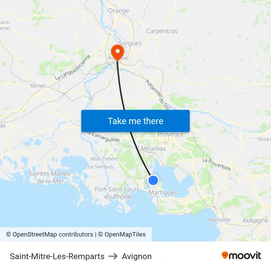 Saint-Mitre-Les-Remparts to Avignon map