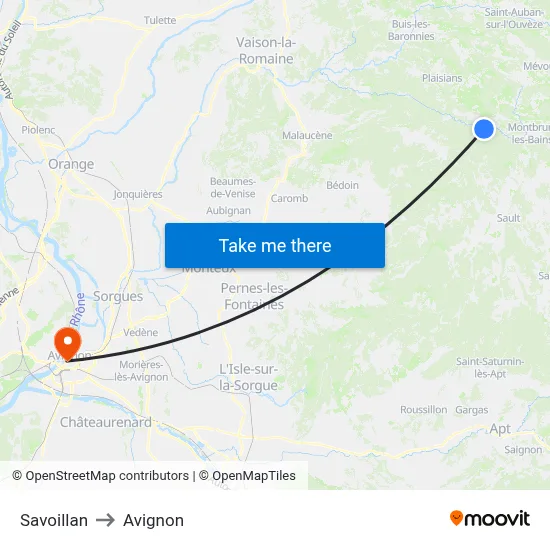 Savoillan to Avignon map