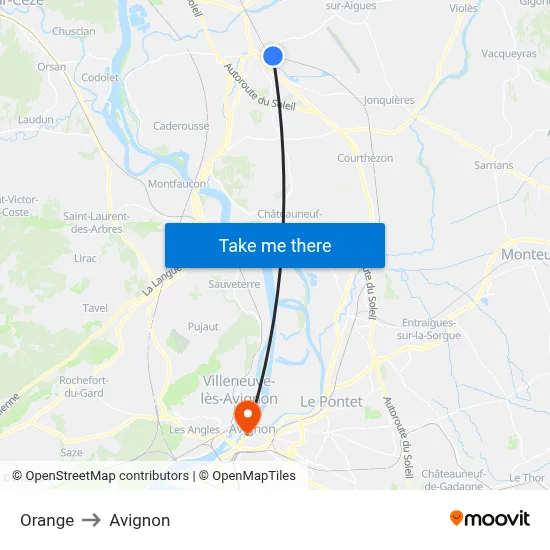 Orange to Avignon map