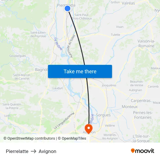 Pierrelatte to Avignon map