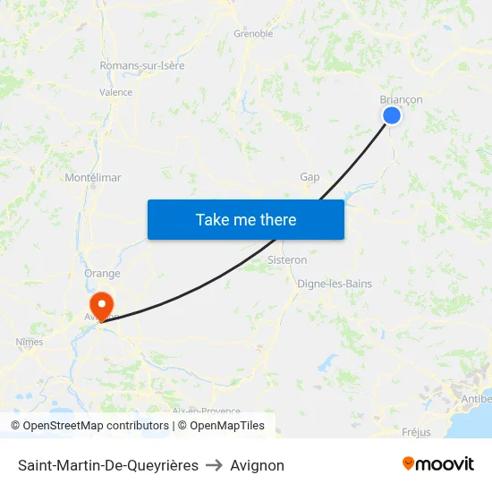 Saint-Martin-De-Queyrières to Avignon map