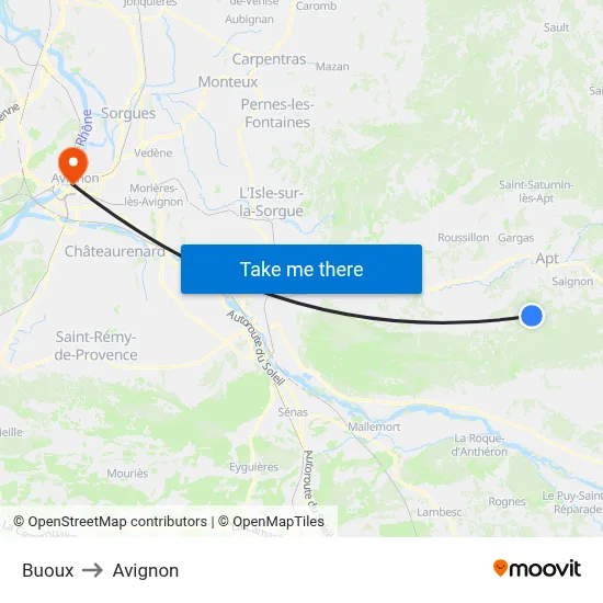 Buoux to Avignon map