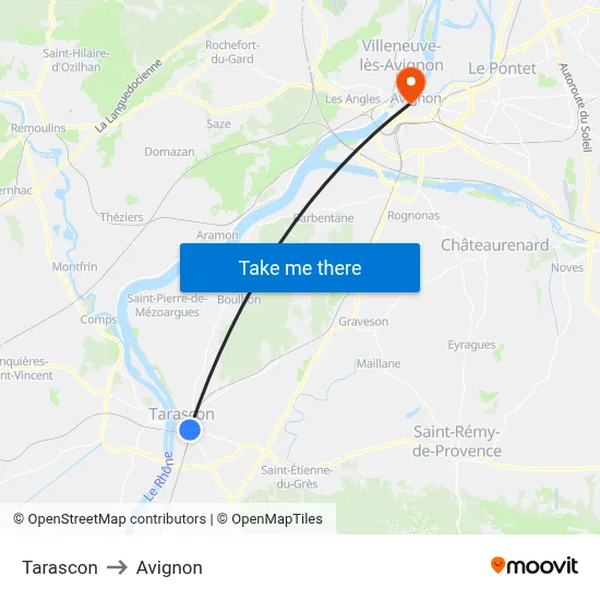 Tarascon to Avignon map