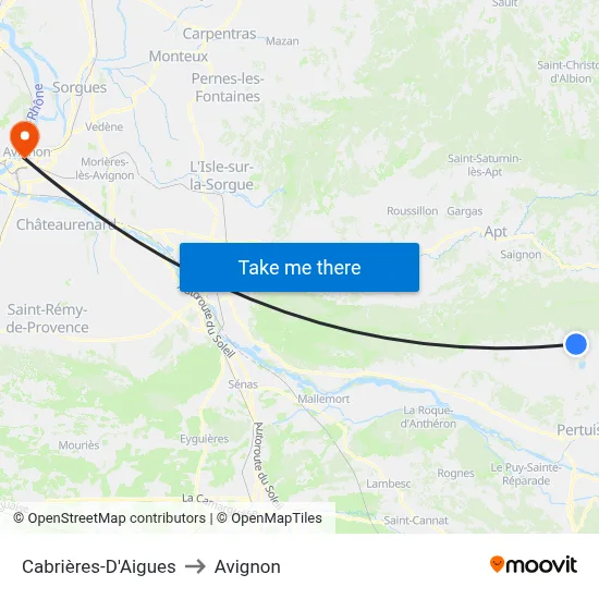 Cabrières-D'Aigues to Avignon map