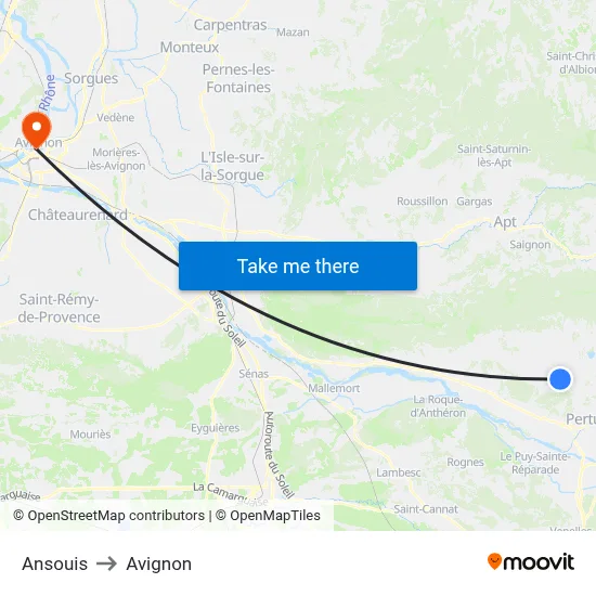 Ansouis to Avignon map