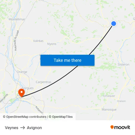 Veynes to Avignon map