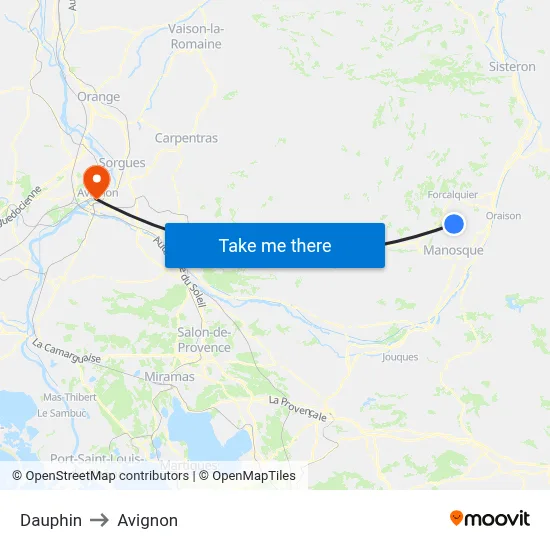 Dauphin to Avignon map