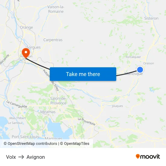 Volx to Avignon map